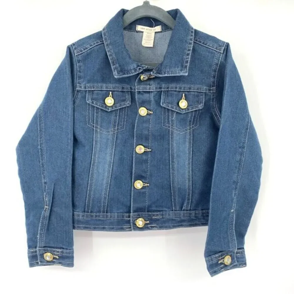 One Step Up Blue Denim Jacket with Rhineston Buttons Cotton Blend Girls Size 5/6